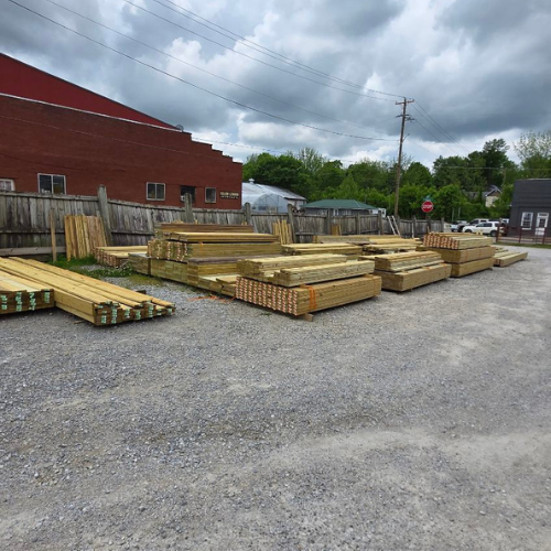 Lumber outside of Salem Lumber and Feed.