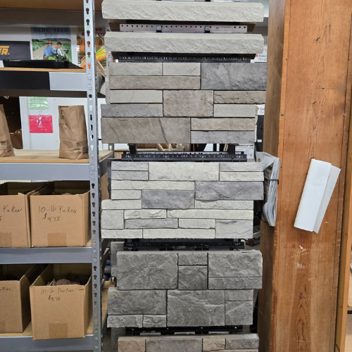 Veneer bluestone inside of Salem Lumber and Feed.