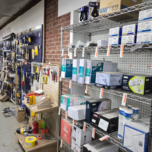 Hardware and supplies inside of Salem Lumber and Feed.