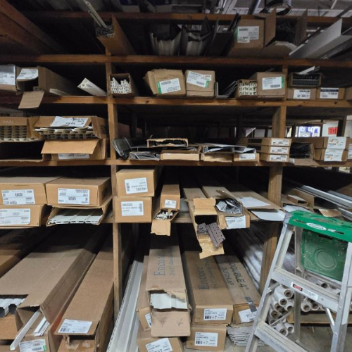 Vinyl siding inside of Salem Lumber and Feed.