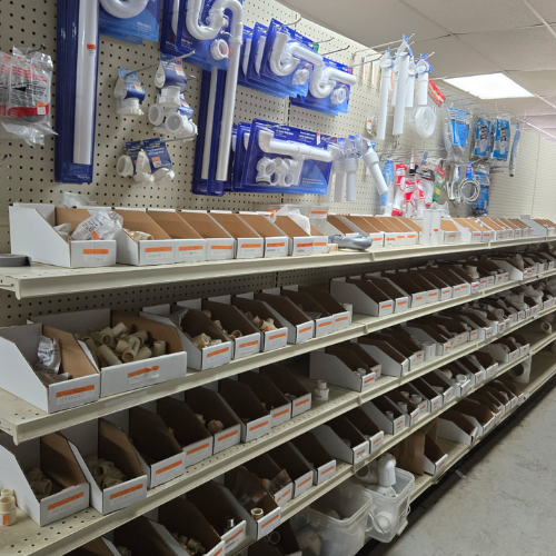 Plumbing supplies inside of Salem Lumber and Feed.